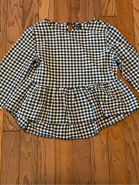 SHEIN Black White Gingham Long Sleeve Peplum Top Size XS